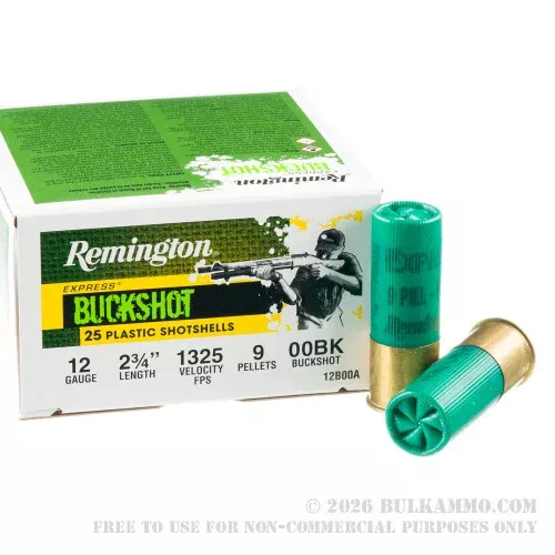 100 Rounds of 12ga Ammo by Remington –00 Buck
