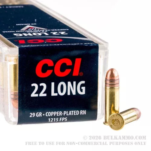 100 Rounds of .22 Long Ammo by CCI – 29gr CPRN