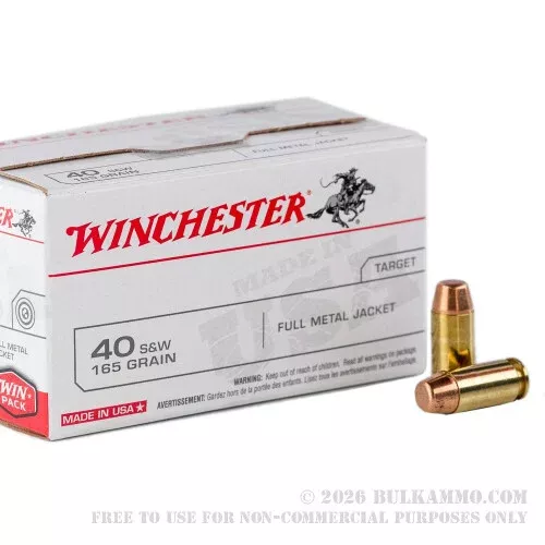 100 Rounds of .40 S&W Ammo by Winchester – 165gr FMJ