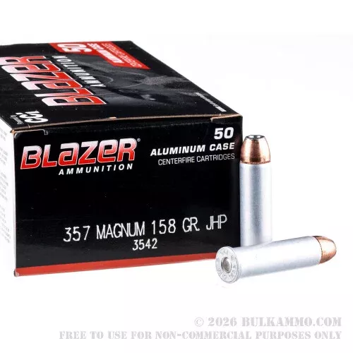 1000 Rounds of .357 Mag Ammo by Blazer – 158gr JHP