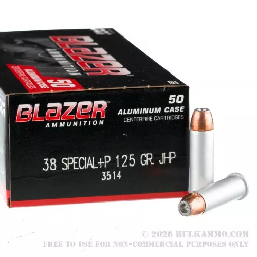 1000 Rounds of .38 Spl +P Ammo by Blazer – 125gr JHP