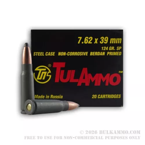 1000 Rounds of 7.62x39mm Ammo by Tula – 124gr SP