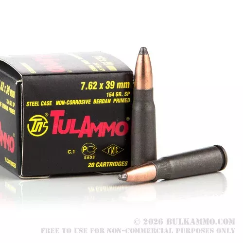 1000 Rounds of 7.62x39mm Ammo by Tula – 154gr SP