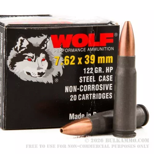 1000 Rounds of 7.62x39mm Ammo by Wolf – 122gr HP