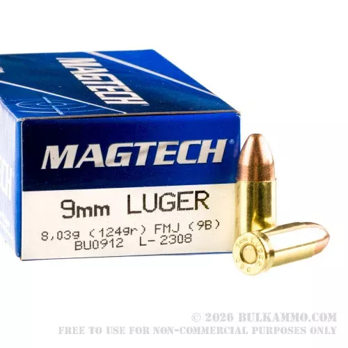 1000 Rounds of 9mm Ammo by Magtech – 124gr FMJ