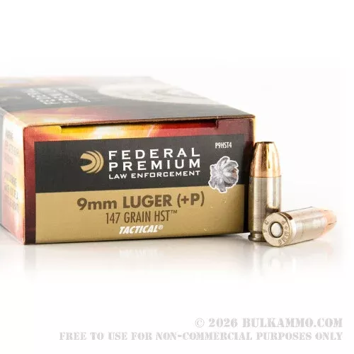 1000 Rounds of 9mm +P Ammo by Federal HST – 147gr JHP