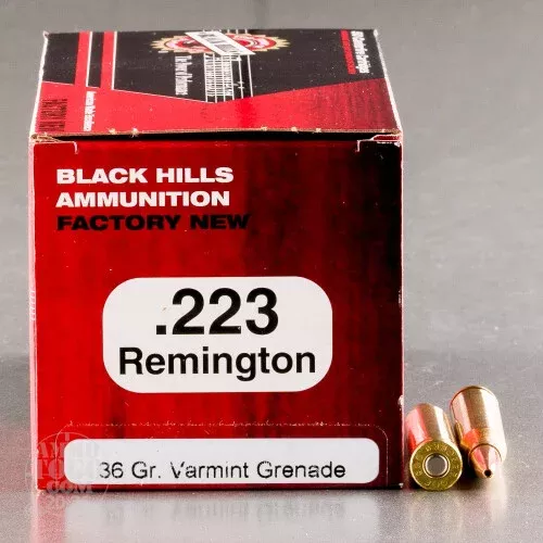 1000rds – 223 Black Hills 36gr. Varmint Grenade HP Ammo