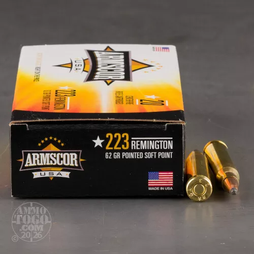 1000rds – 223 Rem Armscor USA 62gr. PSP Ammo