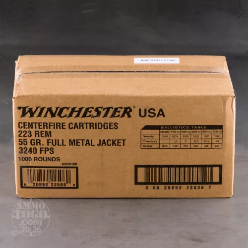 1000rds – 223 Rem Winchester USA 55gr. FMJ Ammo