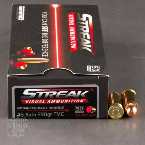 1000rds – 45 ACP Ammo Inc. Streak 230gr. TMJ Non-Incendiary Visual Tracer Ammo