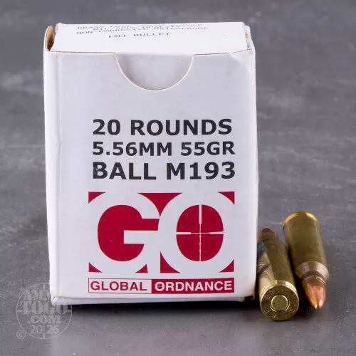 1000rds – 5.56x45 Global Ordnance 55gr. FMJ M193 Ammo