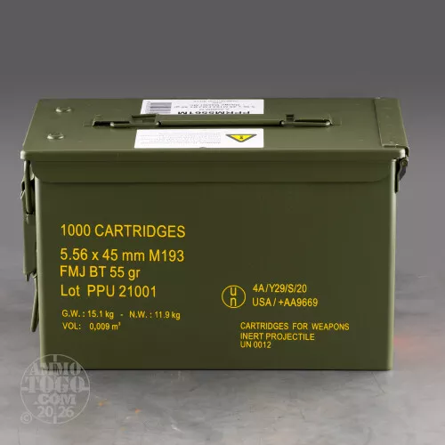 1000rds – 5.56x45 Prvi Partizan 55gr. FMJBT M193 Ammo in Ammo Can