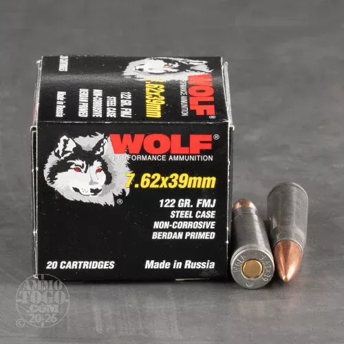 1000rds – 7.62×39 Wolf 122gr. FMJ Ammo