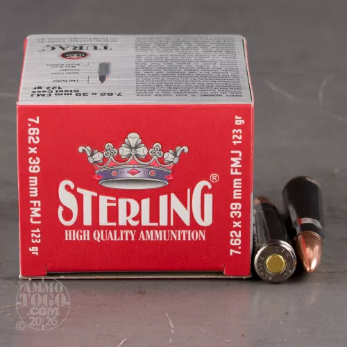1000rds – 7.62x39 Sterling 123gr. FMJ Ammo