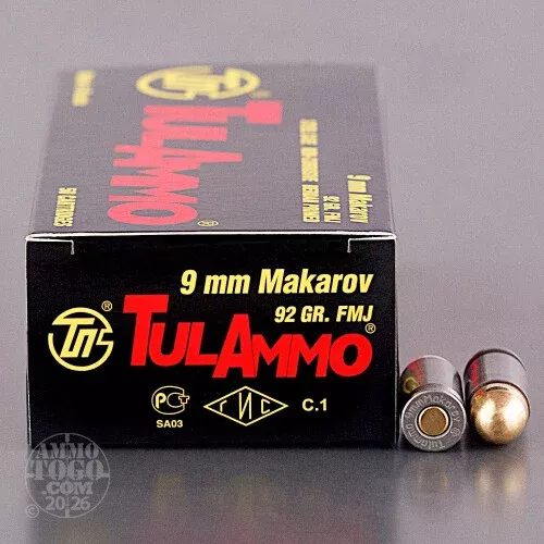1000rds – 9×18 Makarov Tula 92gr. FMJ Ammo