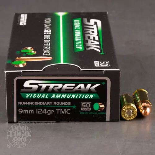 1000rds – 9mm Ammo Inc. Streak 124gr. TMJ Non-Incendiary Visual Tracer Ammo
