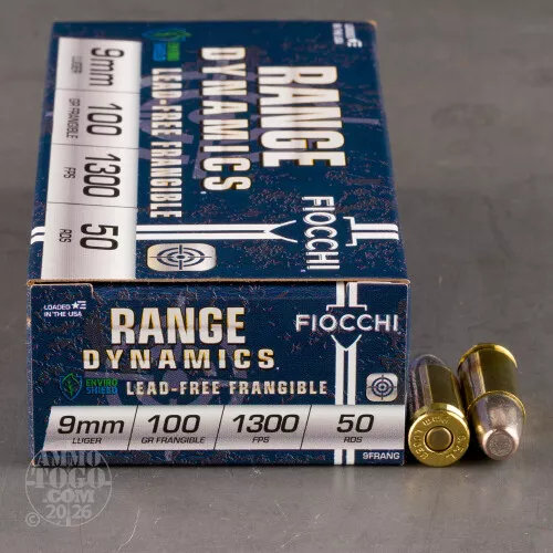 1000rds – 9mm Fiocchi Range Dynamics 100gr. Frangible Ammo
