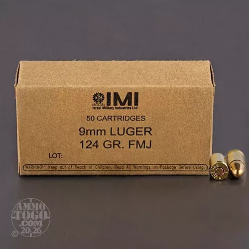 1000rds – 9mm Israel Military Industries 124gr. FMJ Ammo