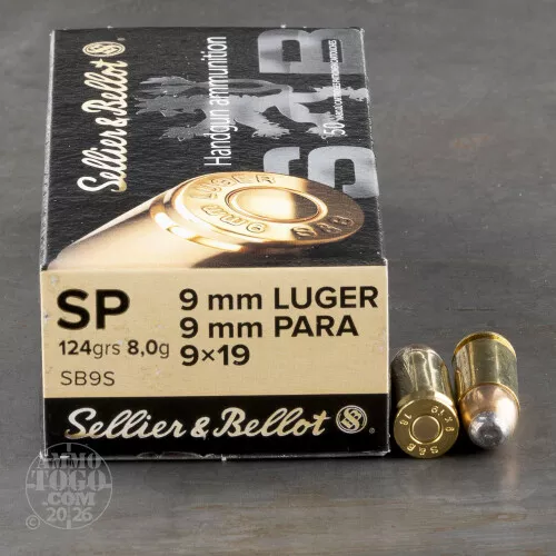 1000rds – 9mm Sellier & Bellot 124gr. SP Ammo