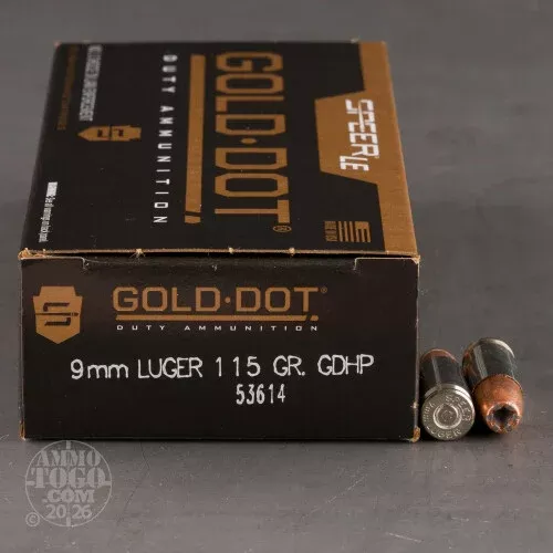 1000rds – 9mm Speer Gold Dot 115gr. JHP Ammo