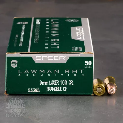 1000rds – 9mm Speer Lawman 100gr. RHT Frangible Ammo