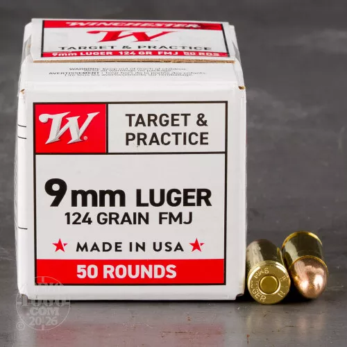 1000rds – 9mm Winchester USA 124gr. FMJ Ammo