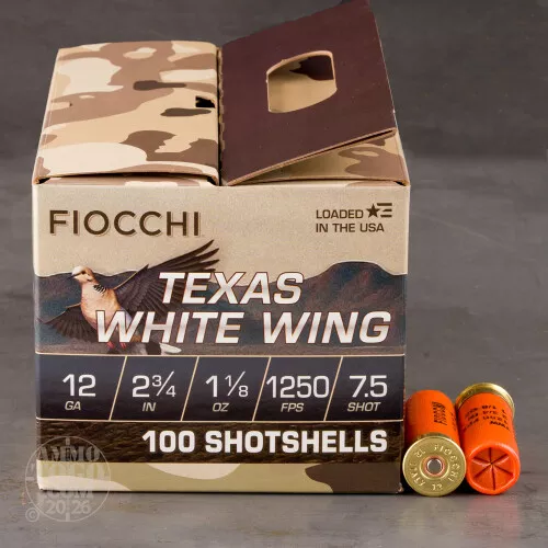 100rds – 12 Gauge Fiocchi Texas White Wing 2-3/4" 1-1/8oz. #7.5 Shot Ammo
