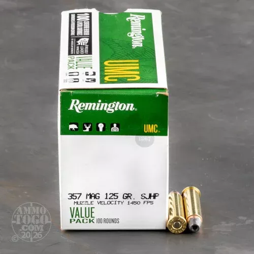 100rds – 357 Mag Remington 125gr. Semi Jacketed Hollow Point Ammo