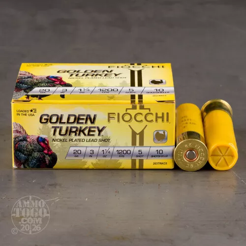 10rds – 20 Gauge Fiocchi Golden Turkey 3" 1-1/4oz. #5 Shot Ammo
