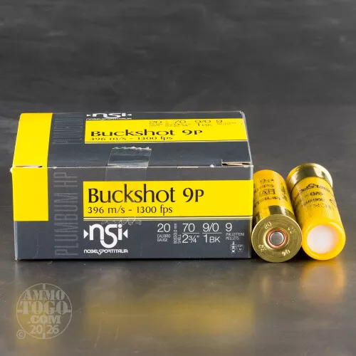 10rds – 20 Gauge NobelSport 2-3/4" 9 Pellets #1 Buckshot Ammo
