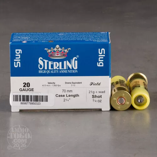 10rds – 20 Gauge Sterling 2-3/4" 3/4oz. Rifled Slug Ammo