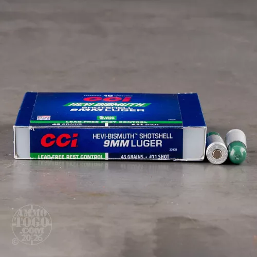 10rds – 9mm CCI Pest Control 43gr. #11 Bismuth Shot Ammo
