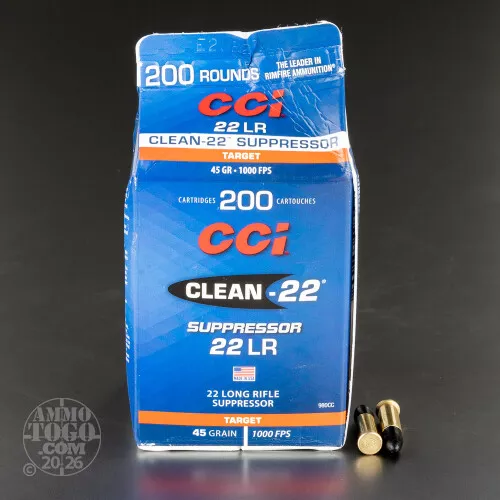 200rds – 22 LR CCI Clean-22 Suppressor 45gr. Poly-Coated LRN Ammo