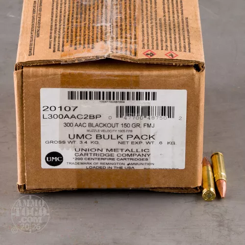 200rds – 300 AAC Blackout Remington UMC 150gr. FMJ Ammo