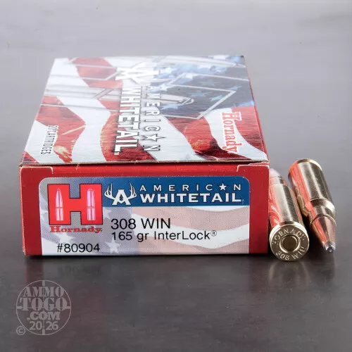 200rds – 308 Win Hornady American Whitetail 165gr. InterLock SP Ammo