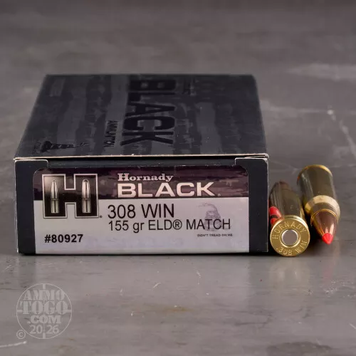 200rds – 308 Win Hornady BLACK 155gr. ELD Match Ammo