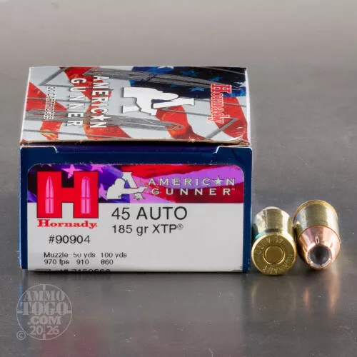 200rds – 45 ACP Hornady American Gunner 185gr. XTP Ammo