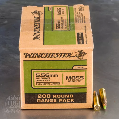200rds – 5.56x45 Winchester 62gr. FMJ M855 Ammo