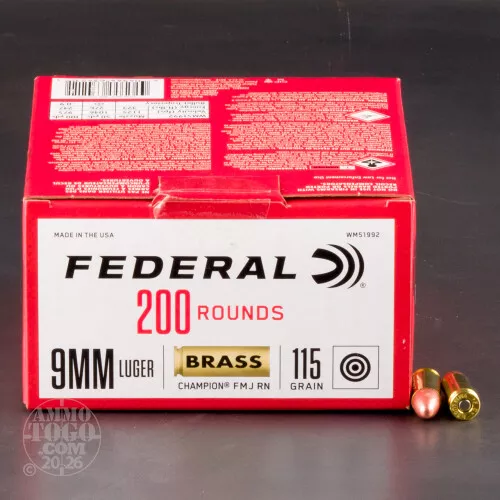 200rds – 9mm Federal Champion Training 115gr. FMJ Ammo