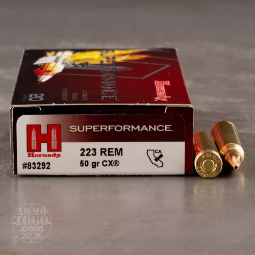20rds – 223 Rem Hornady Superformance 50gr. CX Ammo
