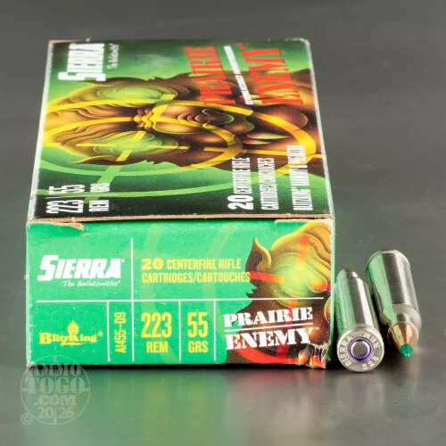 20rds – 223 Rem Sierra Prairie Enemy 55gr. BlitzKing Ammo