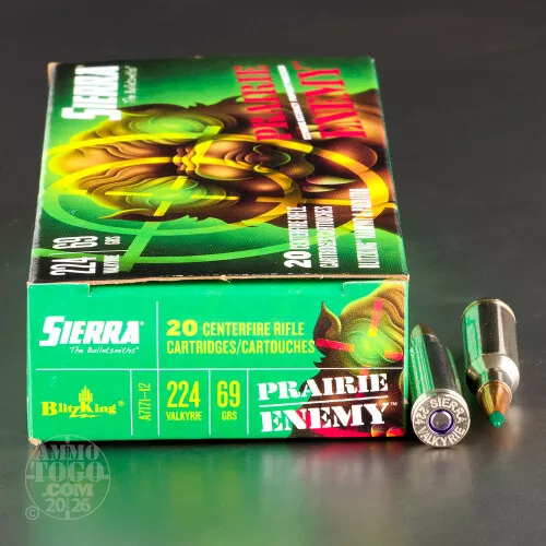 20rds – 224 Valkyrie Sierra Prairie Enemy 69gr. 20 Ammo