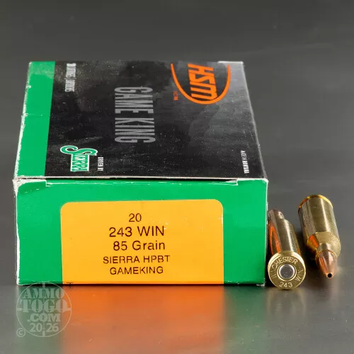 20rds – 243 Win HSM 85gr. HPBT GameKing Ammo