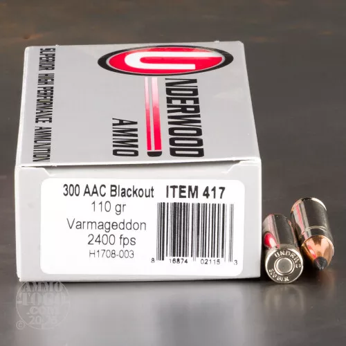 20rds – 300 AAC Blackout Underwood 110gr. Polymer Tip Ammo