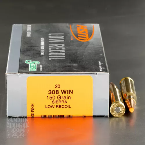20rds – 308 Win HSM Low Recoil 150gr. Polymer Tip Ammo
