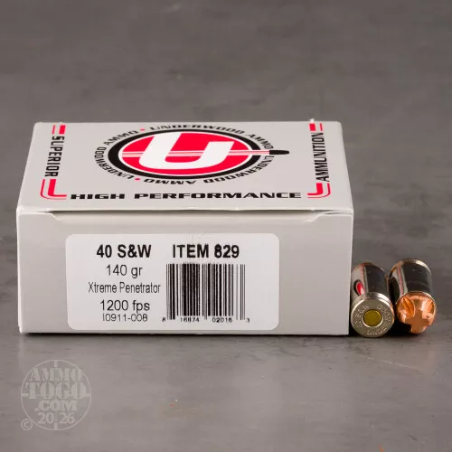 20rds – 40 S&W Underwood 140gr. Xtreme Penetrator Ammo