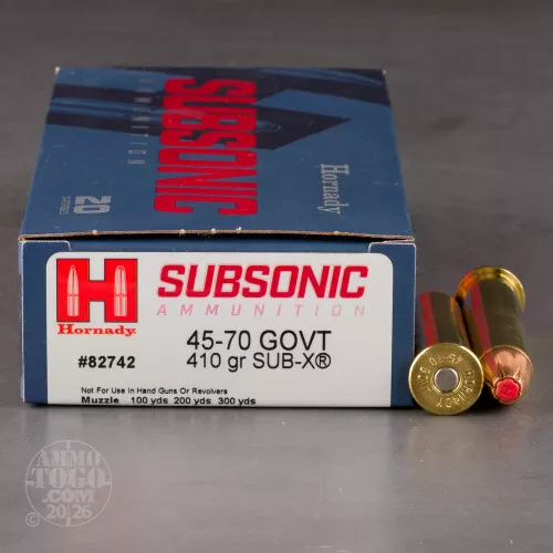 20rds – 45-70 Govt. Hornady Subsonic 410gr. Sub-X Ammo