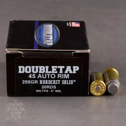 20rds – 45 Auto Rim Doubletap 255gr. Hardcast SWC Ammo