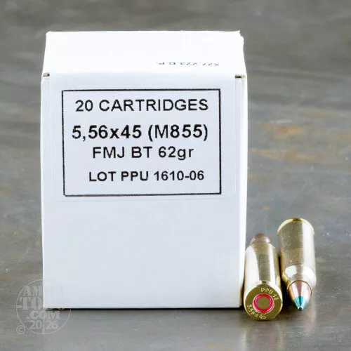 20rds – 5.56x45 Prvi Partizan 62gr. FMJBT M855 Ammo