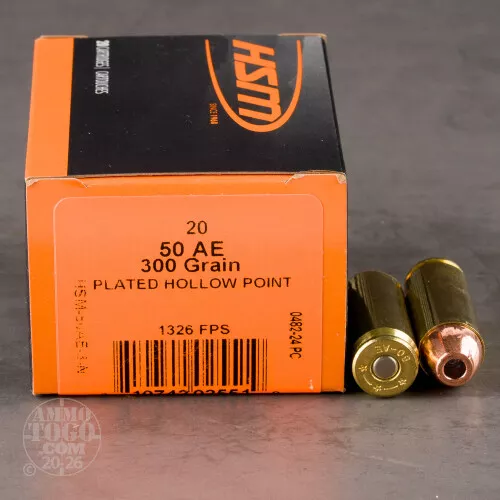 20rds – 50 AE HSM 300gr. JHP Ammo